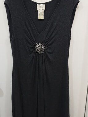iCE’ Sleeveless V-Neck Dress with Center Jeweled Accent